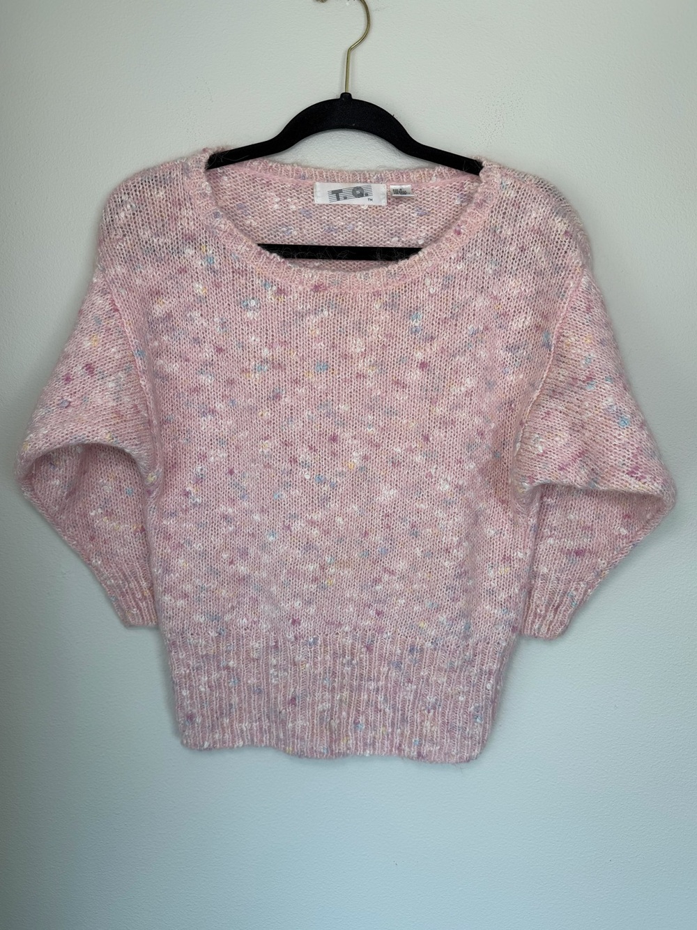 Vintage T.Q. Pink Wool Half Sleeve Sweater 80’s Pastel Comfy